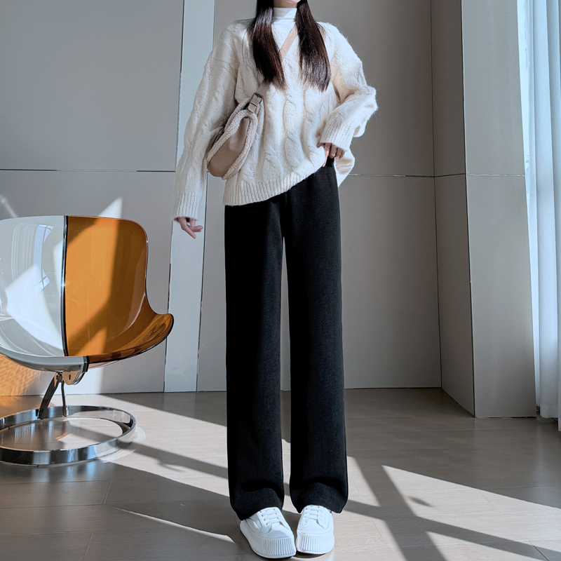 窄版欧棉绒阔腿裤女小个子直筒裤