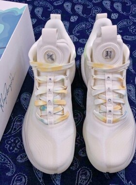 适配Anta安踏KT7白色留白 油画黄绿扎染渐变鞋带奶油流淌方格鞋绳