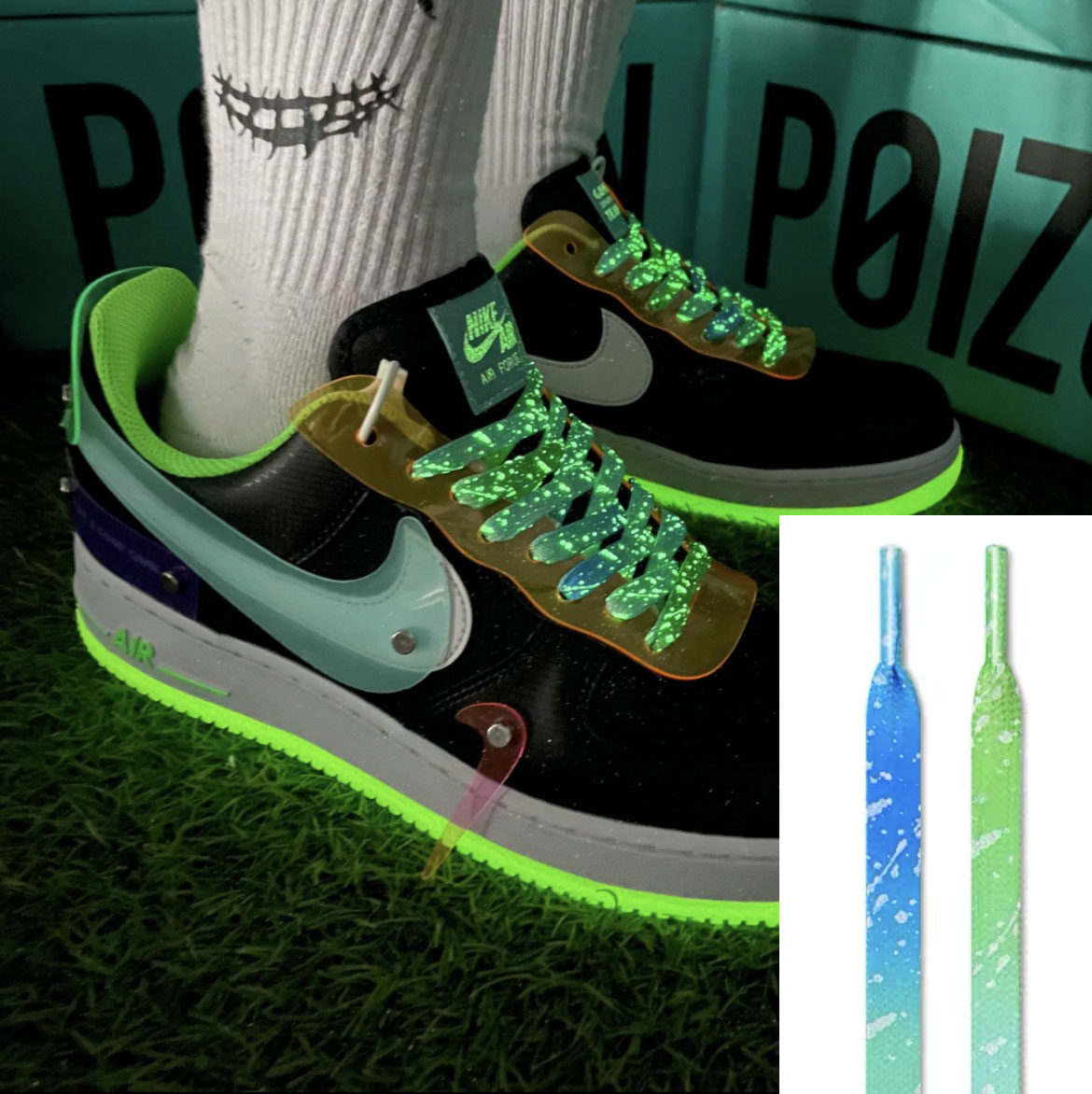 Compatible with nike AF107LV8 black luminous gaming series Air Force One video game pixel gradient LACES thumbnail 2