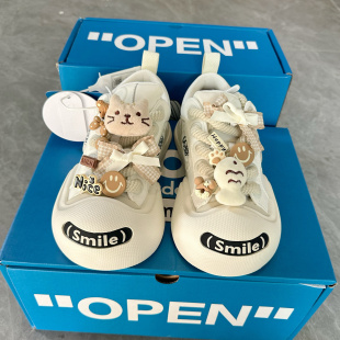 适配ouder帆布鞋板鞋可爱毛绒猫咪小鱼鞋扣蝴蝶结开口笑配饰配件