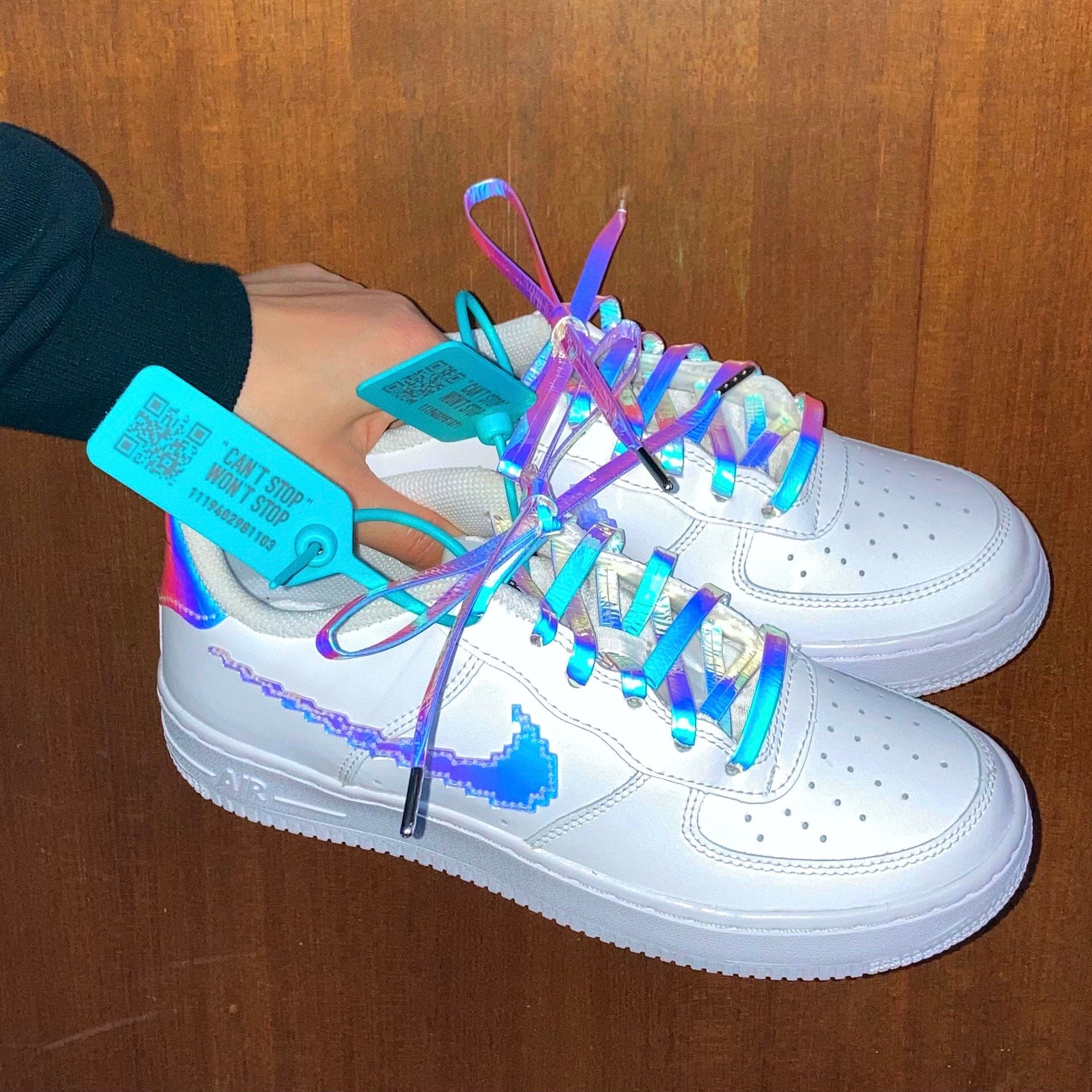 适配af1 air force1lv8 gs彩虹像素白空军一号反光炫彩镭射鞋带