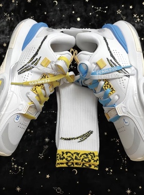 适配全城10 标准白 测试 黄色蓝色无畏反光字母AF1篮球鞋带袜子