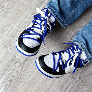 适配 dunk low 黑白蓝 空军一号AF1米色双层宝蓝色圆形外倒钩鞋带