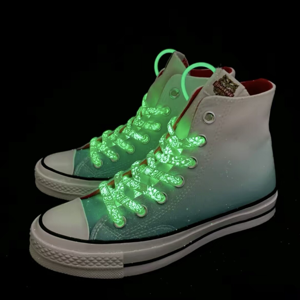 适配匡威all star1970s 白蓝水波纹 水虎系列 薄荷绿夜光扎染鞋带