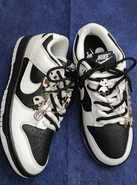 适配dunk 白黑 反转熊猫 黑色圆形白色粗半圆鞋带熊猫鞋带扣子