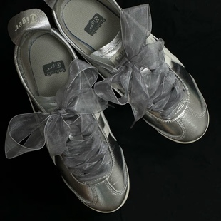 带雪纺薄纱透明2.5cm宽芭蕾风欧根纱透明 丝绸鞋 适配德训鞋 小银鞋