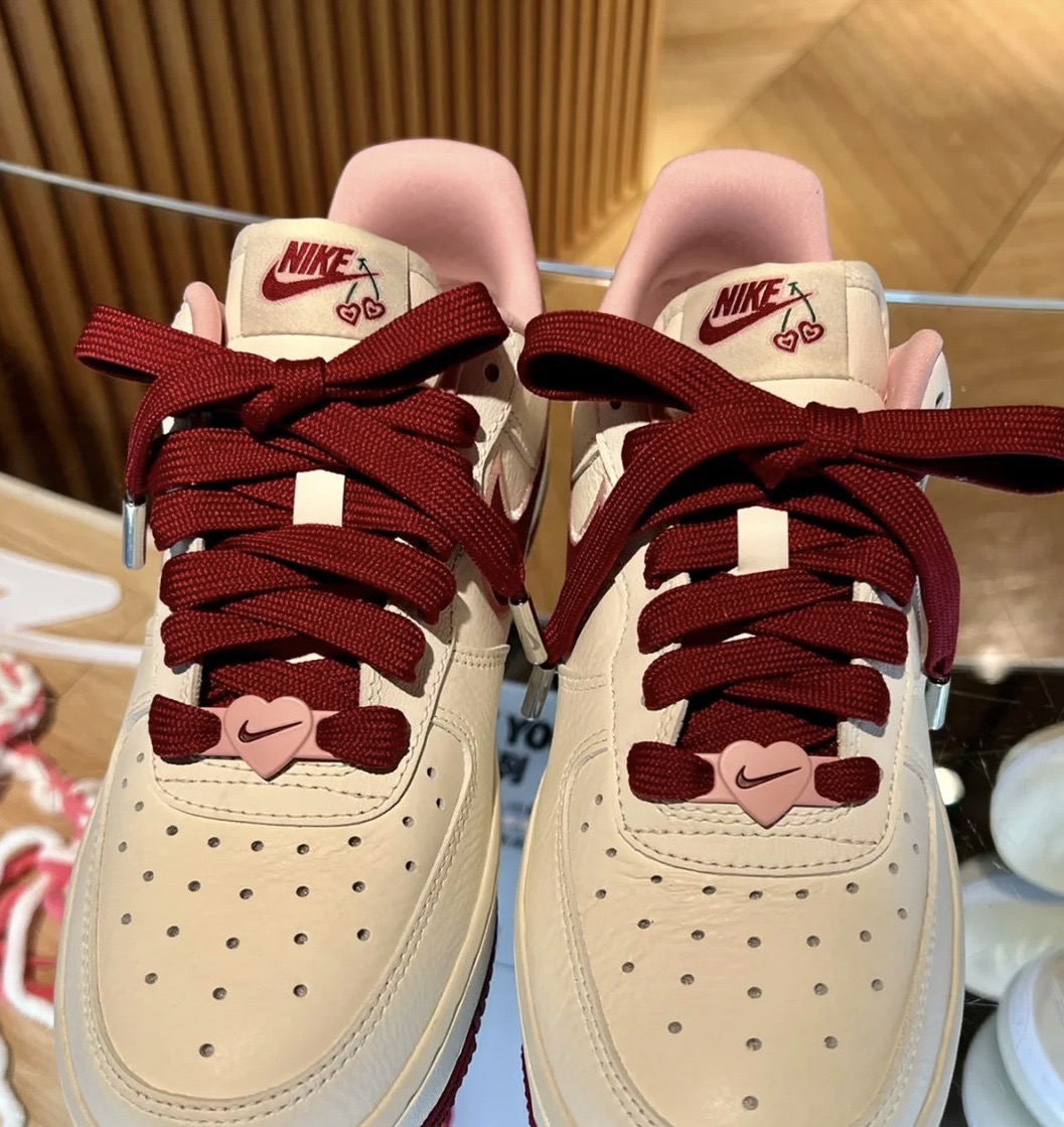 适配空军一号af1情人节白粉红板鞋心形酒红色纯色粉色爱心鞋带