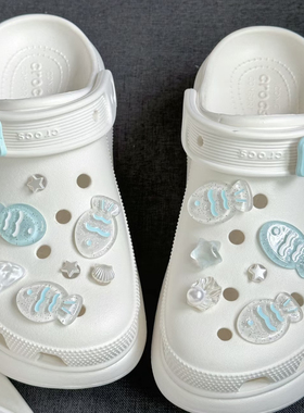 洞洞鞋鞋花蓝色透明小鱼鞋扣深海游鱼清爽立体卡通可爱配饰配件