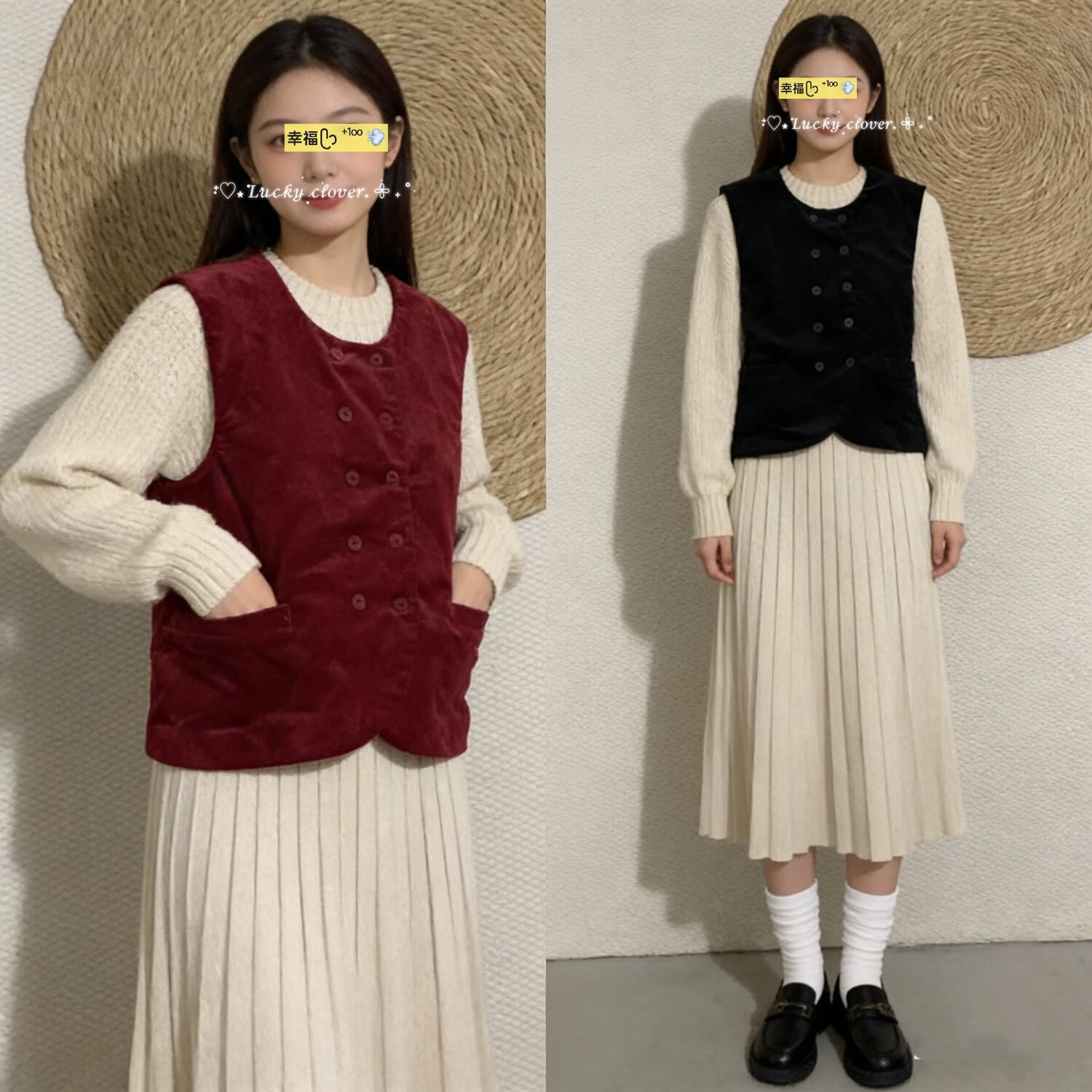 秋季新款文艺复古纯色双排扣灯芯绒马甲女日系百搭叠穿短款马夹