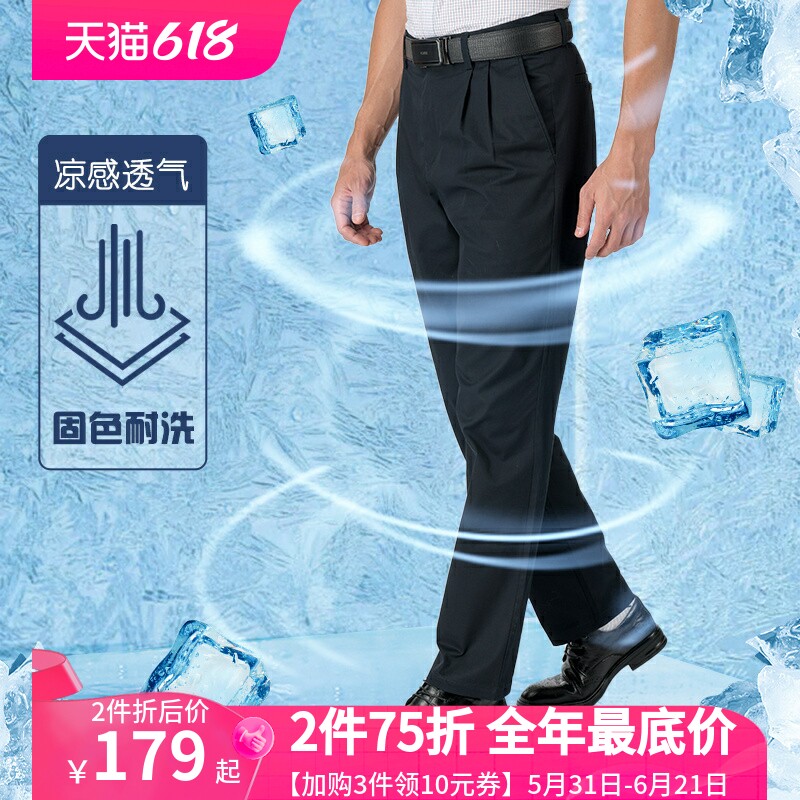 嘉意中老年男装裤子中高腰深档双褶宽松休闲裤男款2026新款E75302 - 实物图