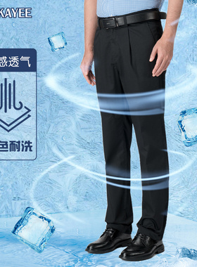 嘉意旗舰店夏季宽松透气抗皱易打理2025新款男士休闲裤单褶E75301