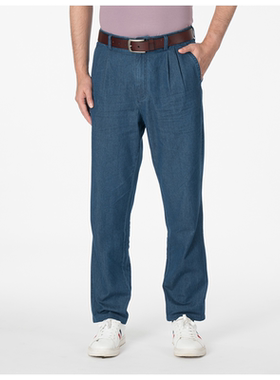 嘉意双褶牛仔裤薄款纯棉宽松直筒