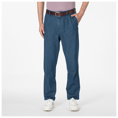 嘉意双褶牛仔裤薄款纯棉宽松直筒