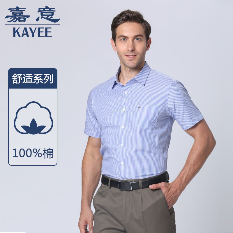 嘉意夏季薄款修身休闲条纹衬衫图片