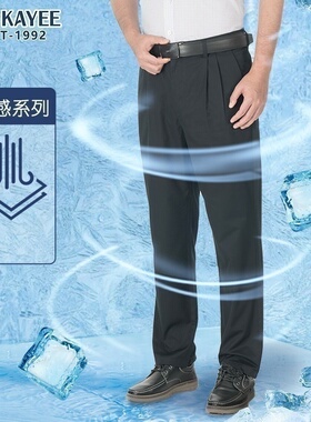 嘉意2025新款男士休闲裤双褶宽松凉感透气长绒棉裤子男薄E7755-2