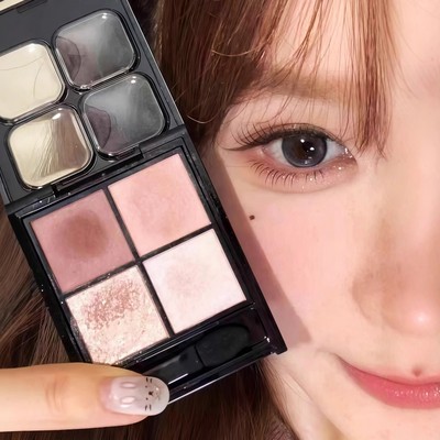 日系清透小白花！四色眼影盘2025新款日常淡妆大地粉杏色烟熏紫色