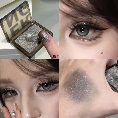一颗成妆小烟熏妆!单色眼影爆闪珠光银色碎钻冷灰棕色高级氛围感