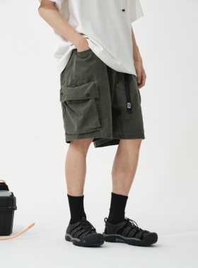 Nothwes 24ss匹马棉复古重磅水洗做旧五分裤工装口袋短裤军事国潮