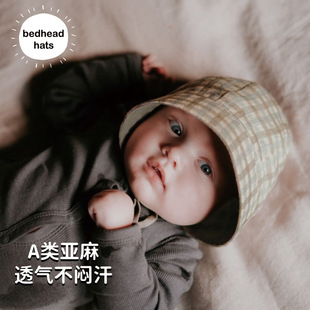 bedhead亚麻花边田园帽儿童防晒帽双面可戴婴儿宝宝遮阳帽子盆帽
