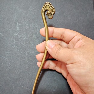 古玩杂项铜铸祥云如意中国结簪子古风实心铜发簪吉祥如意簪子礼品