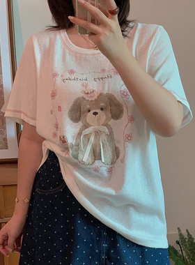 DD大码卡通蝴蝶结短袖T恤女夏
