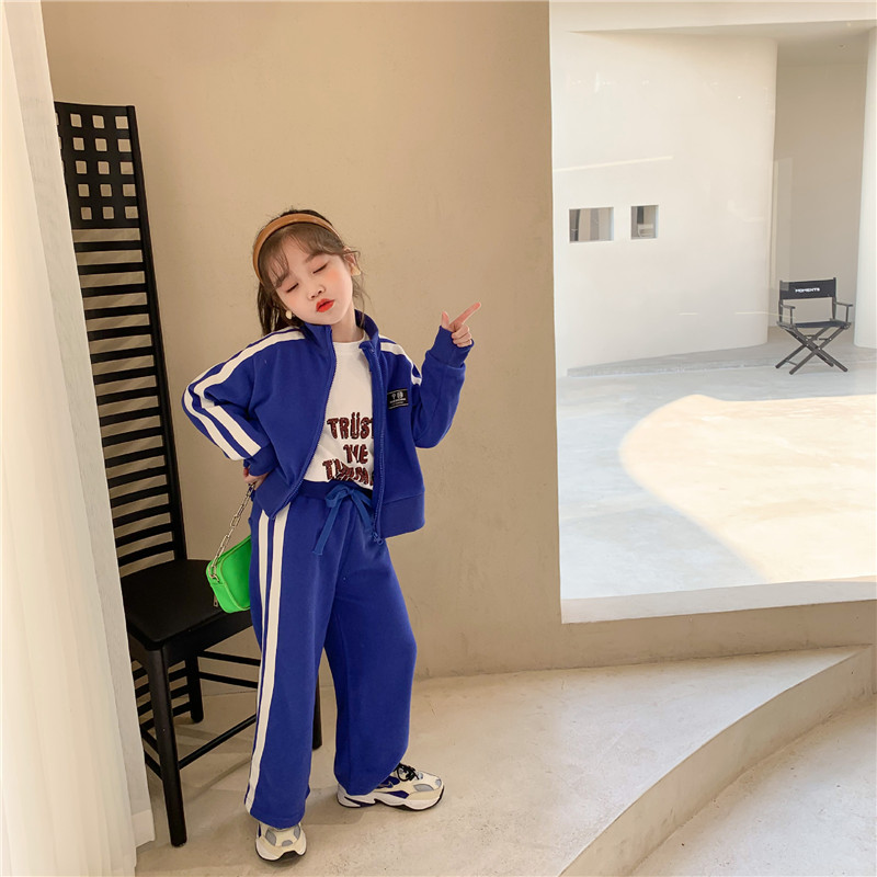 女童2024春秋新款中小童洋气潮衣韩版时尚开衫外套阔腿裤运动套装