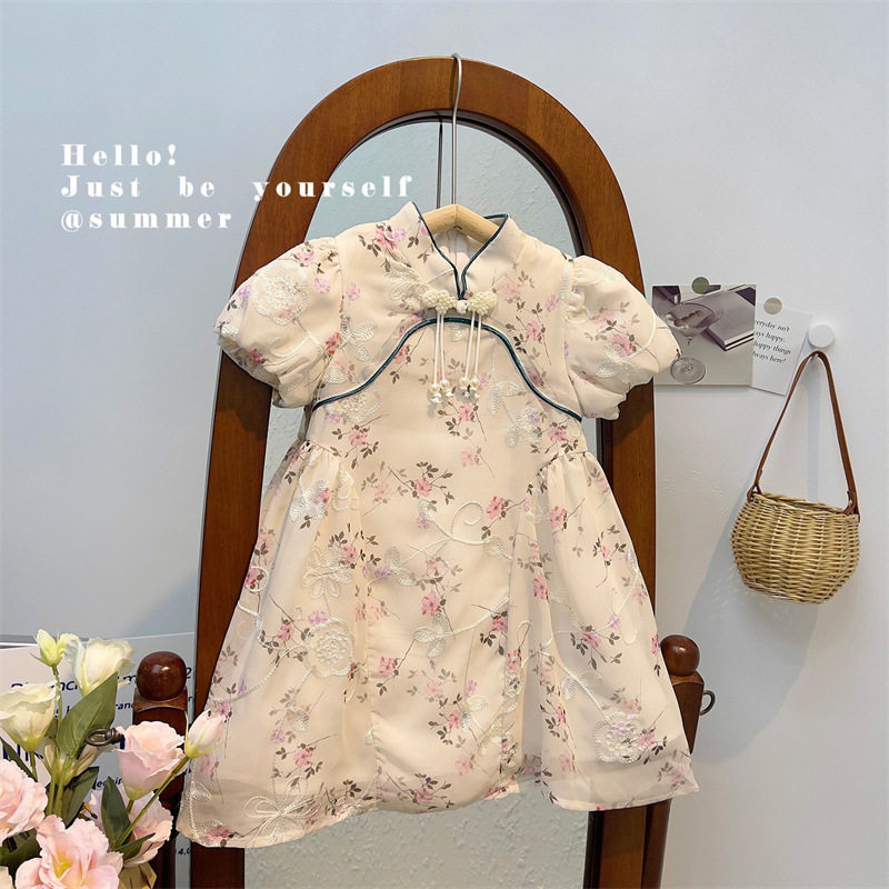 夏季女童中国风碎花短袖连衣裙