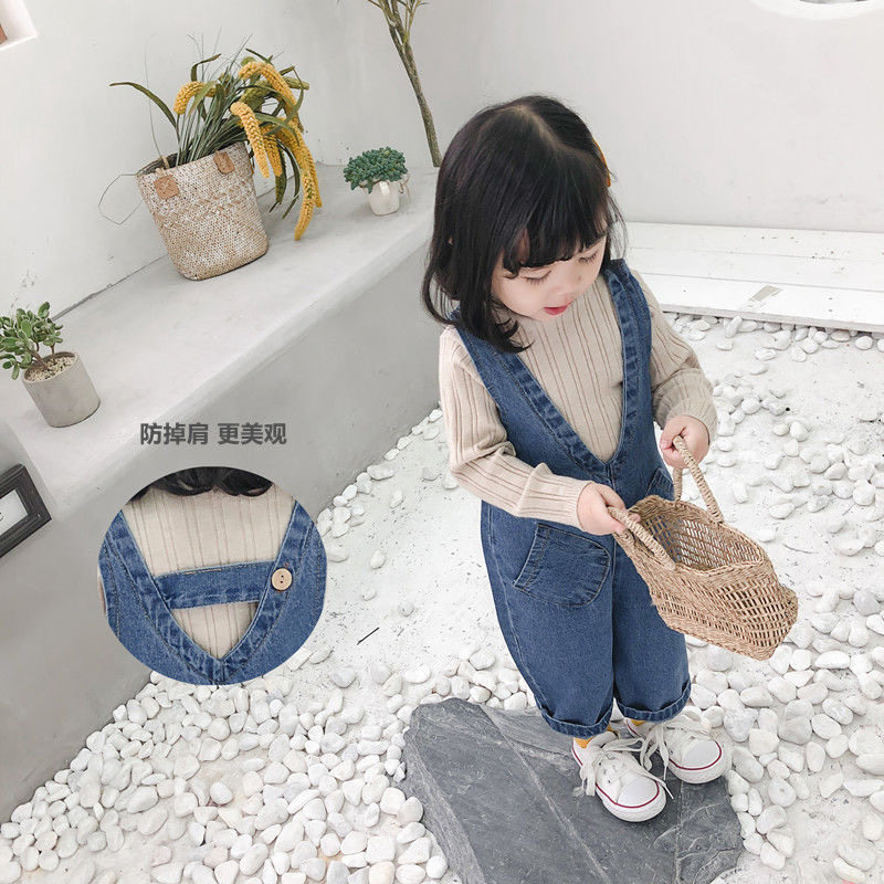 2025春秋女孩连体裤女童裤子男童水洗牛仔背带裤宝宝休闲长裤洋气