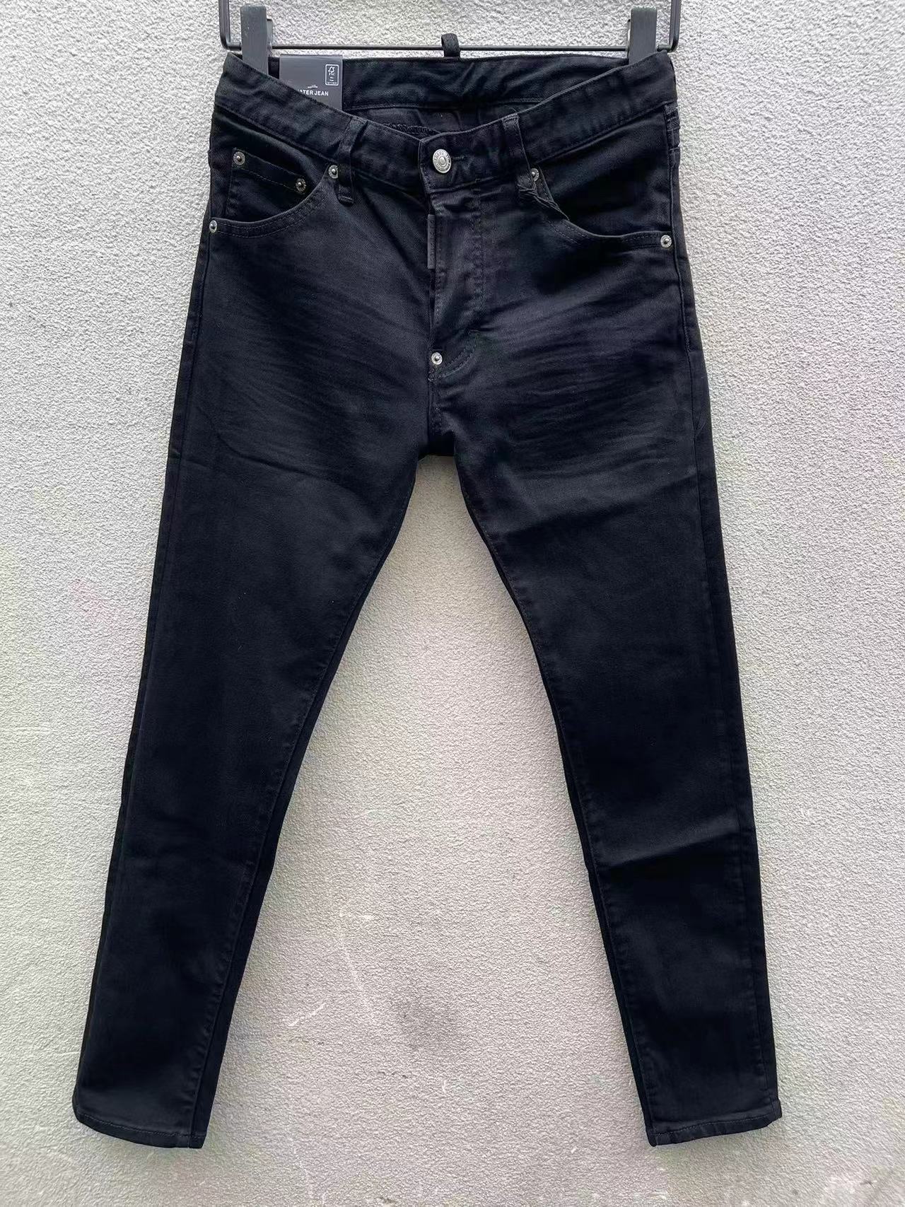 2024秋季新款潮男修身弹力压皱拉链装饰D2黑色小脚九分男装牛仔裤