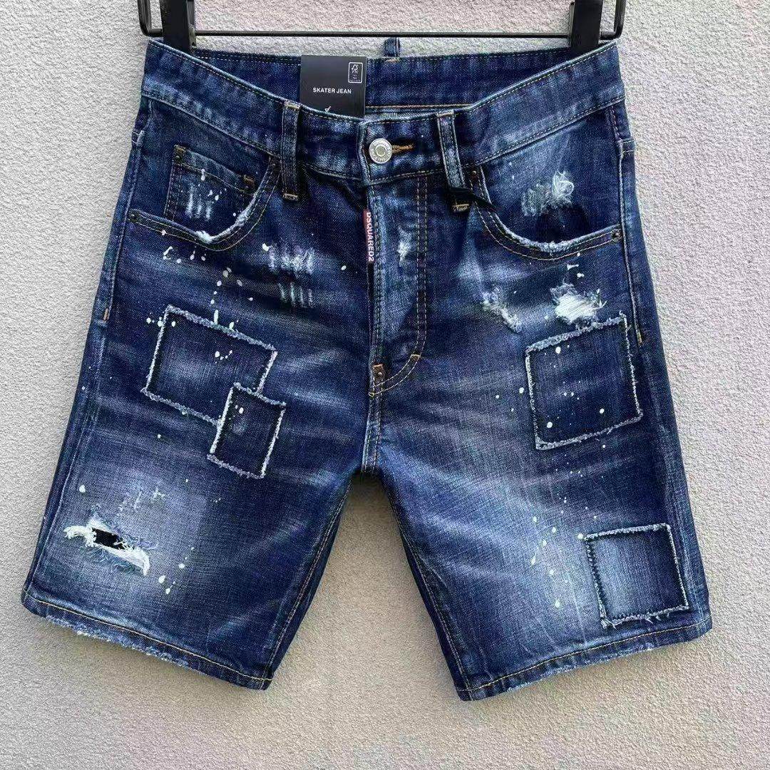 D2纽扣款补丁贴布破洞五分裤夏季