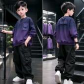 男童加绒卫衣棉2025中大童渐变色长袖 儿童棉卫衣帅气新款 上衣春秋