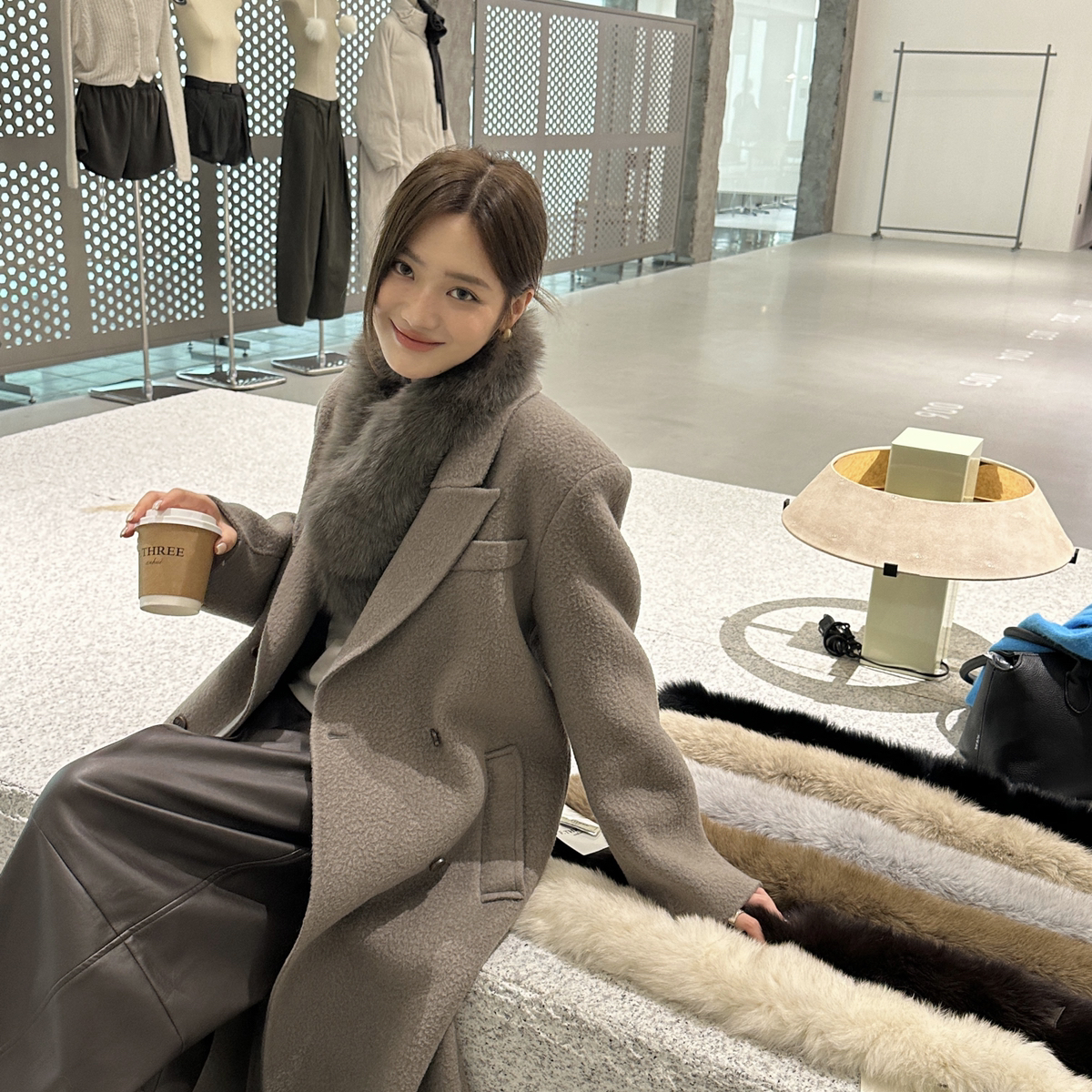 F.THREE-保暖神器100%狐狸毛蓝狐狸毛冬季时尚护颈围巾98087