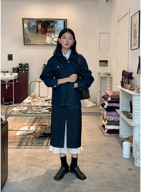 CLEAN SPACE-条纹假两件后拉链百搭气质老钱风秋上新半身裙56972