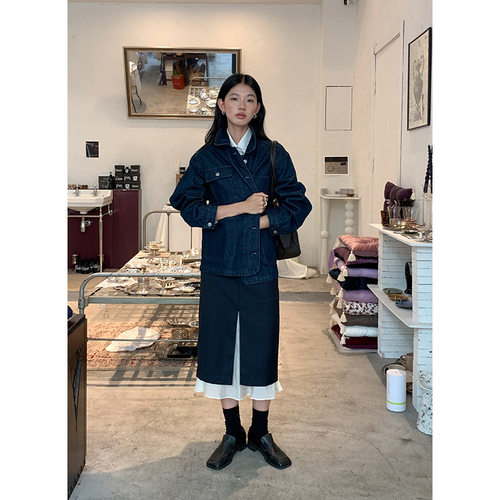 CLEAN SPACE-条纹假两件后拉链百搭气质老钱风秋上新半身裙56972