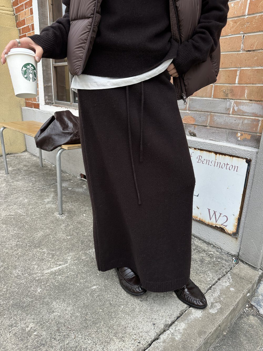 CLEAN SPACE-羊毛羊绒弹性针织长裙冬上新半身裙(配腰绳57979