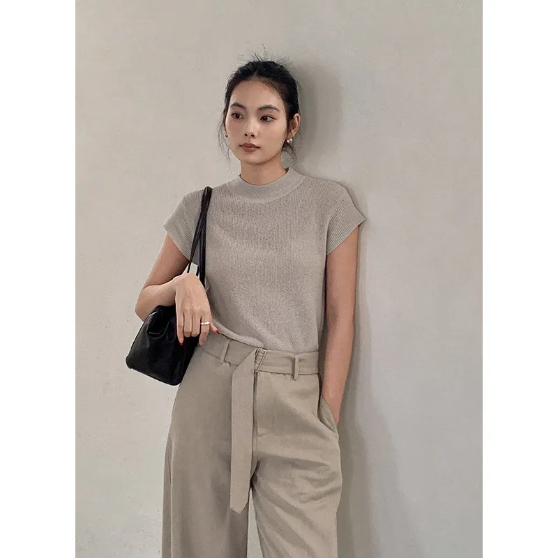 CLEAN SPACE-2025新款温柔亲肤针织T恤女温柔百搭上衣 53196