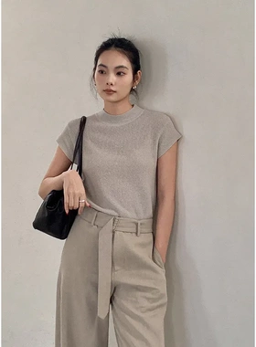 CLEAN SPACE-2025新款温柔亲肤针织T恤女温柔百搭上衣 53196