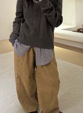 CLEAN SPACE-大口袋工装裤型宽松百搭秋冬新休闲裤含羊毛57937