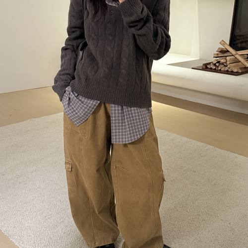 CLEAN SPACE-大口袋工装裤型宽松百搭秋冬新休闲裤含羊毛57937