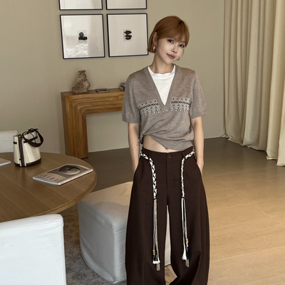 UMA SONG-简约设计感抽绳宽松阔腿裤休闲裤(配腰绳)S20572