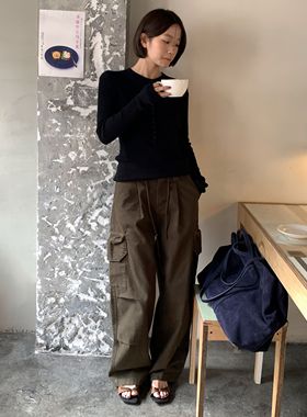 CLEAN SPACE-26新款大口袋工装裤休闲百搭宽松抽绳牛仔裤58525