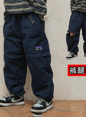 韩国男童工装长裤2025春夏款户外机能裤中大童可拆卸裤腿裤子速干