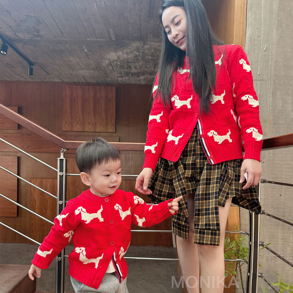 韩国亲子装儿童针织开衫TB男童女童毛衣加厚外套一家三四母子女装