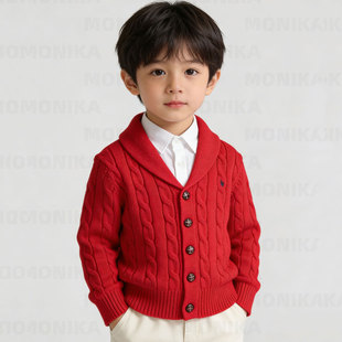 韩国儿童麻花针织开衫2026春款男童毛衣外套女童纯棉针织上衣洋气