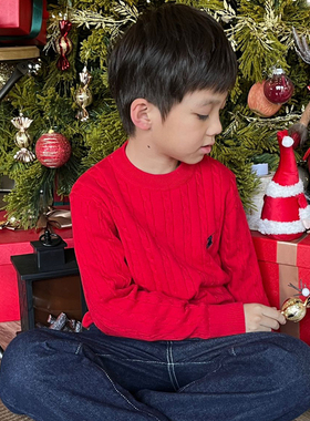 韩国儿童针织衫男童女童红色毛衣2025新年服拜年服亲子装情侣装潮