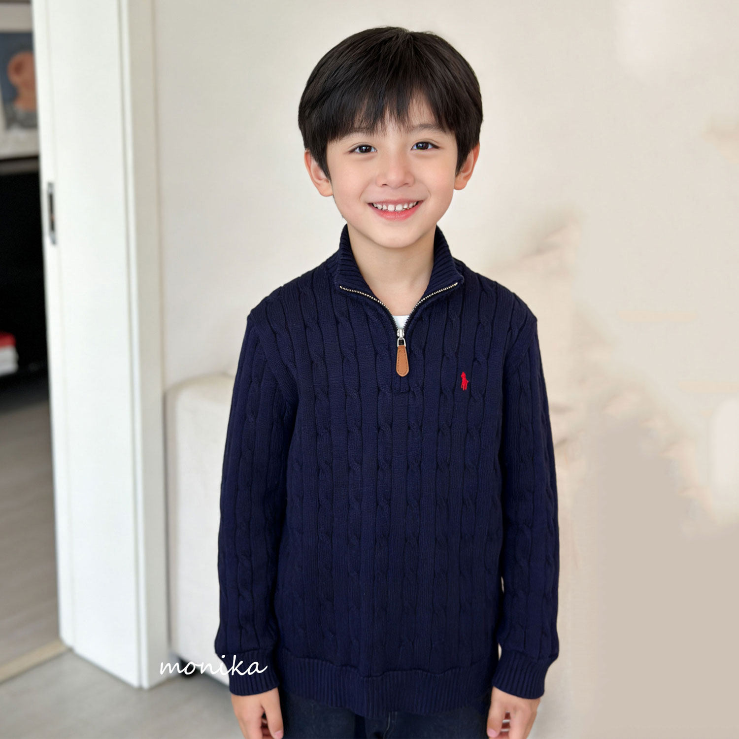 韩国男童立领麻花毛衣2025秋冬新款儿童半拉链针织衫女童打底衫潮