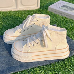 休闲板鞋 芒果大头厚底高帮帆布鞋 百搭增高小白鞋 新款 潮 女2026春季