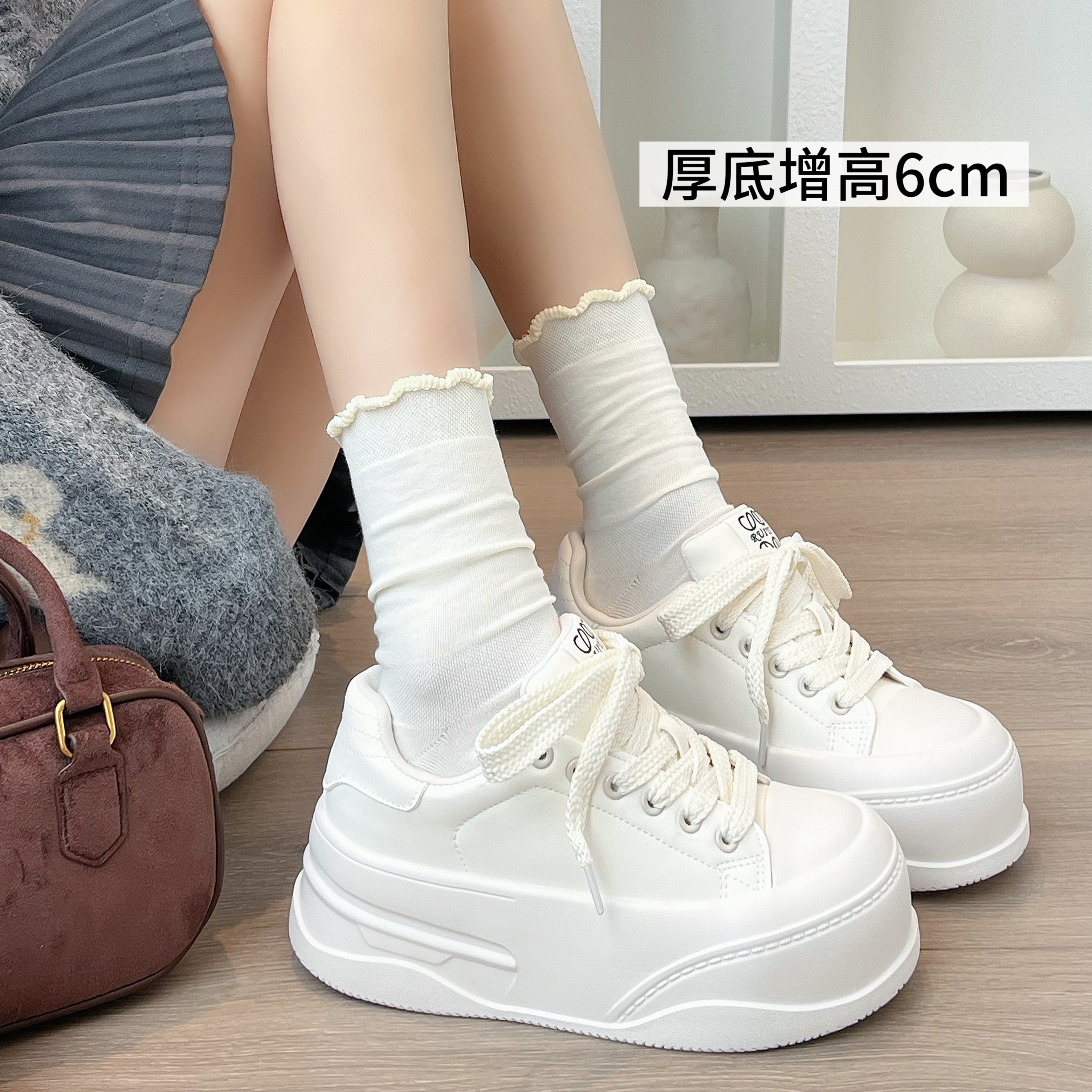 6CM厚底增高小白鞋女2025春秋新款百搭运动休闲鞋松糕底轻便板鞋