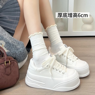 松糕底轻便板鞋 百搭运动休闲鞋 女2025春秋新款 6CM厚底增高小白鞋