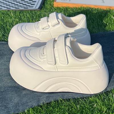 2026夏新款6cm小个子厚底增高皮面小白鞋女休闲百搭魔术贴松糕鞋